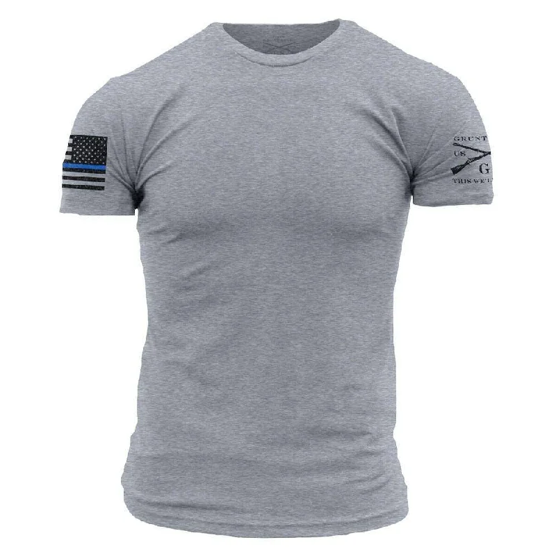 Men's Shirts with Single-Breasted DesignsBlue Line Flag Basic T-Shirt - Heather Gray