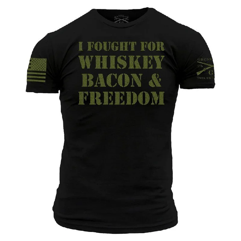 Men's Shirts with Snap ButtonsI Fought For Whiskey, Bacon & Freedom T-Shirt - Black