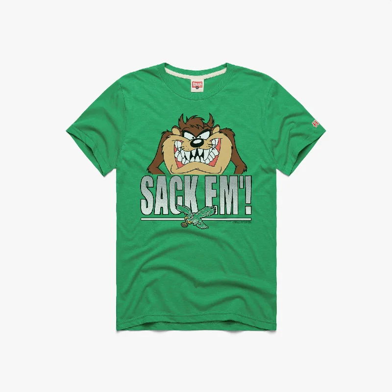 Men's Shirts with Raw-Edge HemlinesLooney Tunes Taz Sack Em' x Philadelphia Eagles