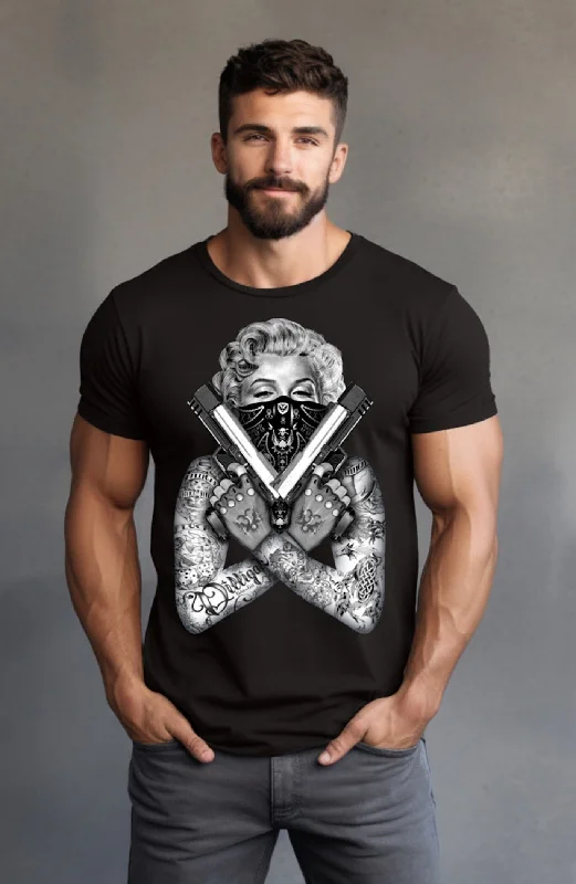 Men's Shirts with Mandarin CollarsMarilyn w/ Guns Tee