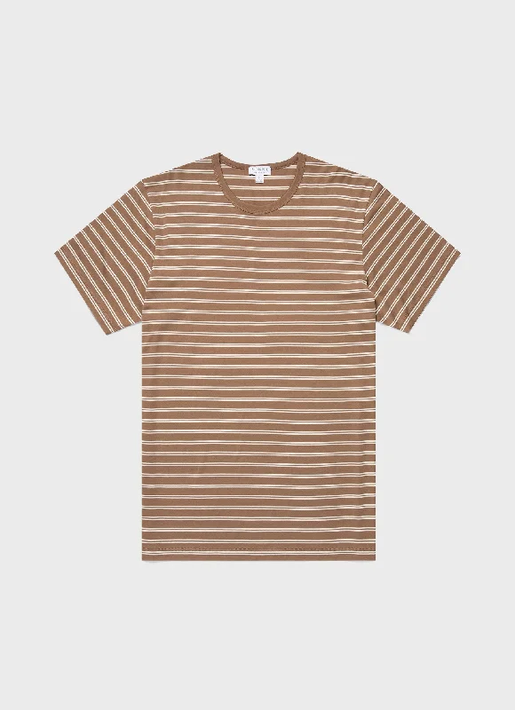 Men's Shirts with Drawstring WaistbandsMen's Classic T-shirt in Dark Sand/Ecru Tramline Stripe