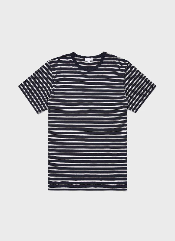 Men's Shirts with Convertible CollarsMen's Classic T-shirt in Navy/Ecru Tramline Stripe