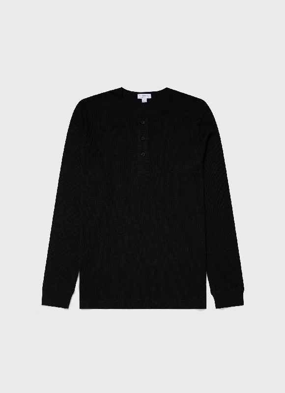 Men's Shirts with Button-Down PocketsMen's Long Sleeve Waffle Henley in Black