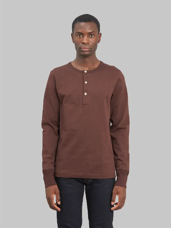 Men's Shirts with Single-Breasted DesignsMerz b. Schwanen 206 Heavyweight 7.2oz Long Sleeve Henley Loopwheeled Classic Fit T-Shirt Coffee