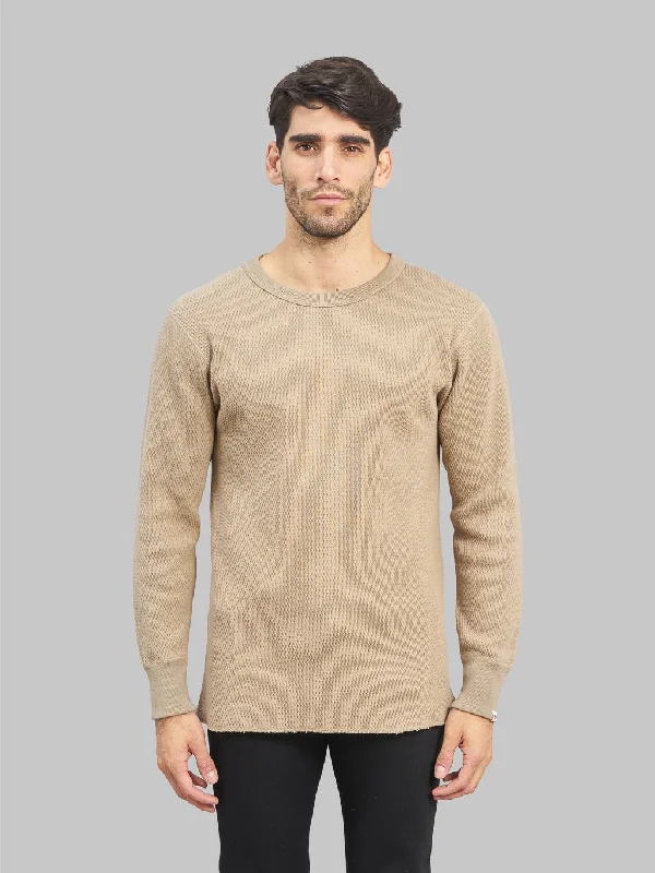 Men's Three-Quarter Sleeved TopsUES Double Honeycomb Thermal T-Shirt Beige