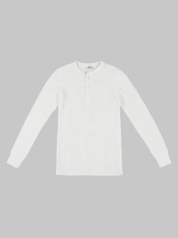 Classic Men's Button-Up ShirtsUES Thermal Big Waffle Henley T-Shirt Off White