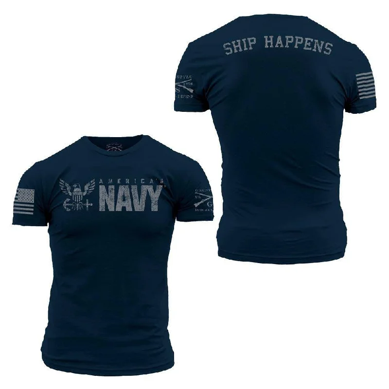 Men's Shirts with Abstract DesignsUSN - Ship Happens 2.0 T-Shirt - Navy