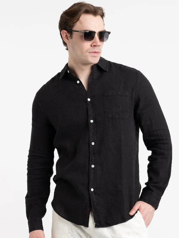 Men's Sleeveless Shirts for Summer ComfortBlack Linen Shirt