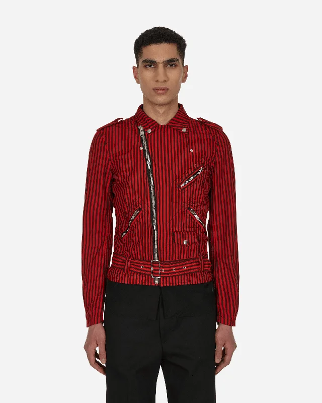 Men's Coats with Down InsulationStripe Biker Jacket Red