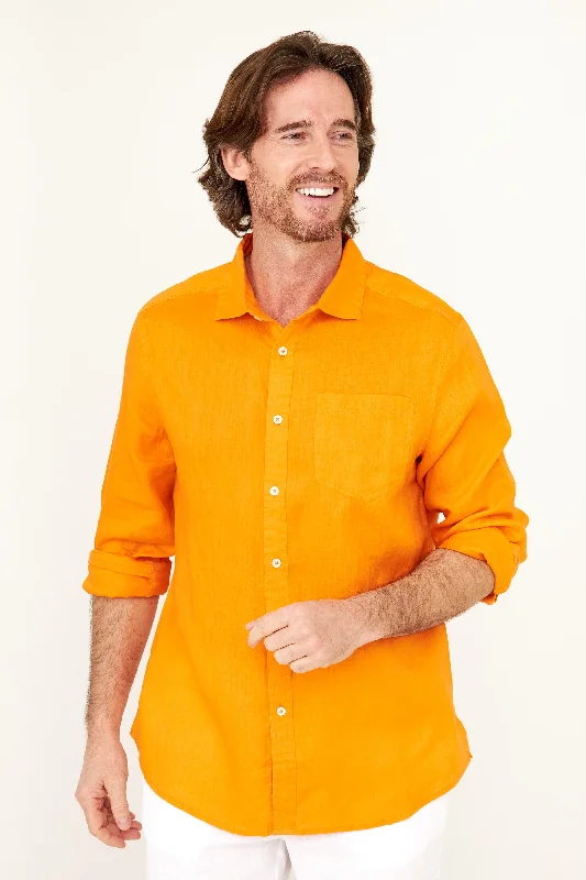 Men's Machine-Washable Shirts for ConvenienceClassic Linen Shirt - Dominica Orange