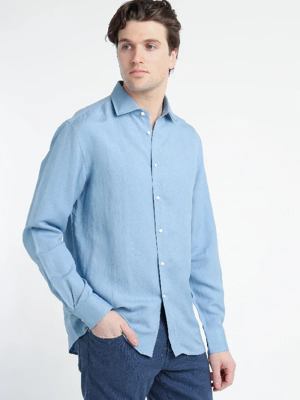 Men's Casual Friday Shirts for Relaxed Office DaysInfinity Blue Silk-Linen Shirt