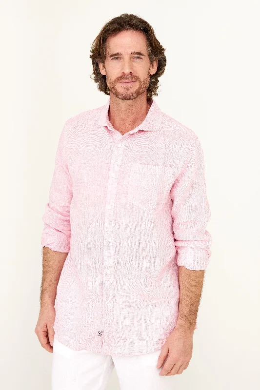 Men's Tailored Shirts for a Sharp AppearanceLightweight Yarn Dye Linen Shirt - Pale Pink