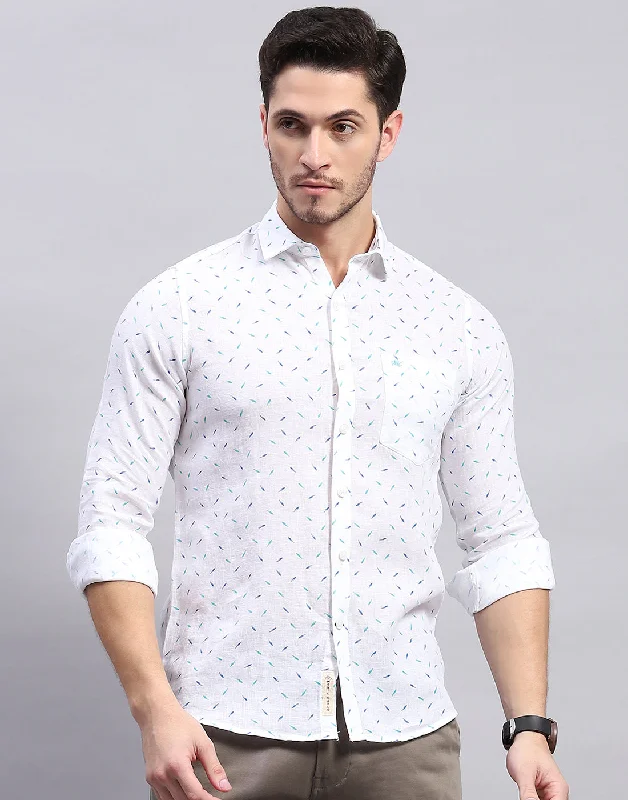 Men's Patterned Button-Down Shirts for Added InterestMen Aqua Blue Printed Collar Full Sleeve Shirt