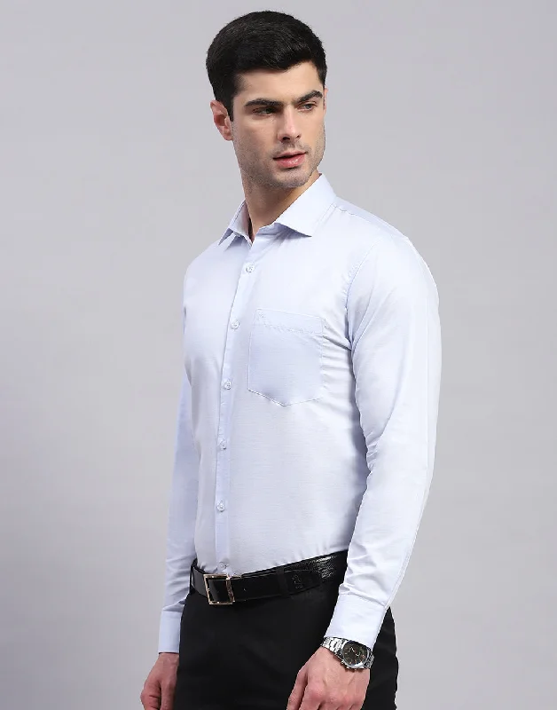 Men's Moisture-Wicking Shirts for All-Day ComfortMen Blue Solid Collar Full Sleeve Shirt