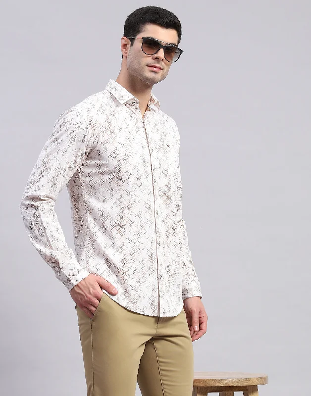 Men's Henley T-Shirts for a Casual TwistMen Brown Printed Collar Full Sleeve Shirt