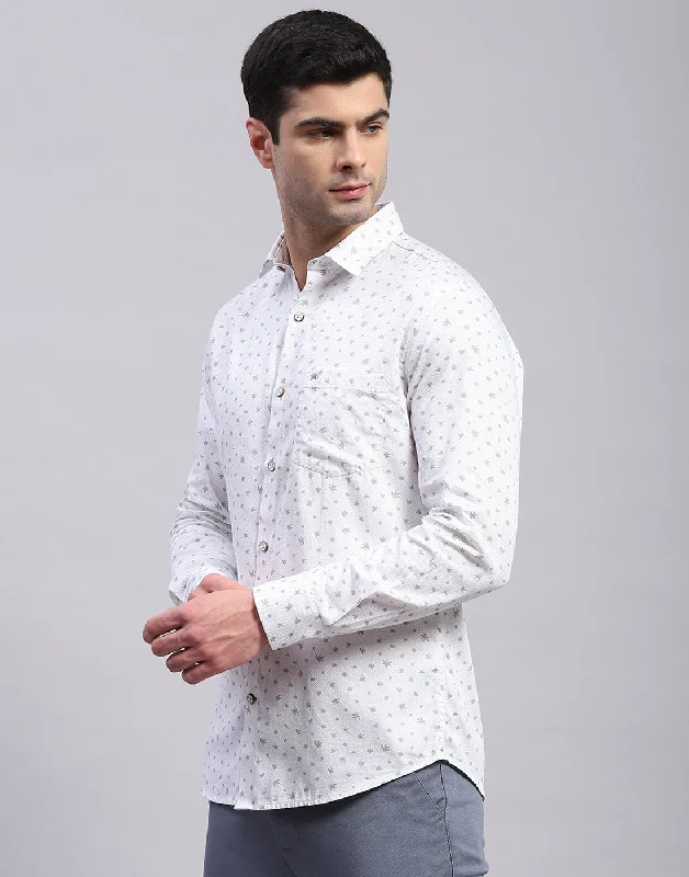 Men's Solid-Colored Shirts for VersatilityMen Grey Printed Collar Full Sleeve Shirt