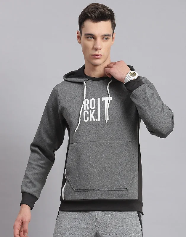 Men's Hoodies for Big and TallMen Grey Solid Hooded Full Sleeve Sweatshirt