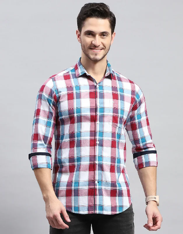 Men's Denim Shirts for a Rugged LookMen Maroon Check Collar Full Sleeve Shirt