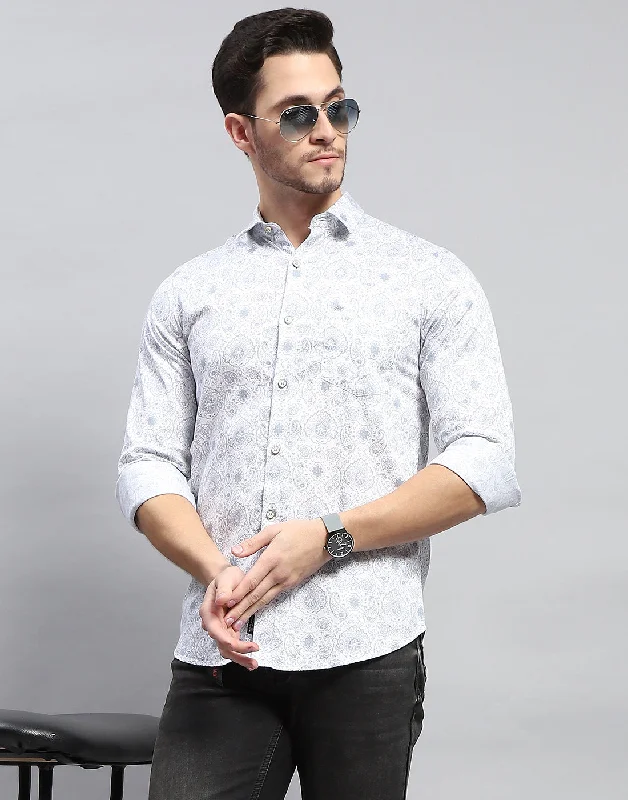 Men's Designer Dress Shirts for High-End FashionMen Off White Printed Collar Full Sleeve Shirt