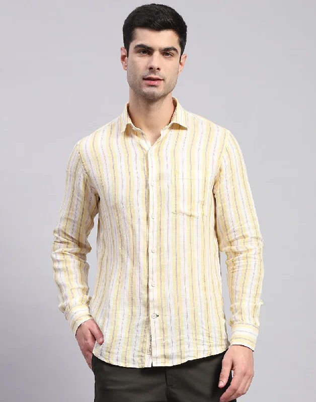 Men's Graphic Print T-Shirts for a Statement LookMen Yellow Stripe Collar Full Sleeve Shirt