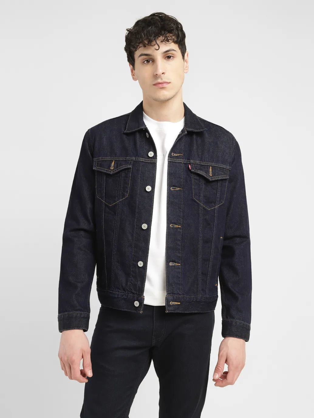 Versatile Men's Pea CoatsMen's Embroidered Dark Indigo Spread Collar Jacket