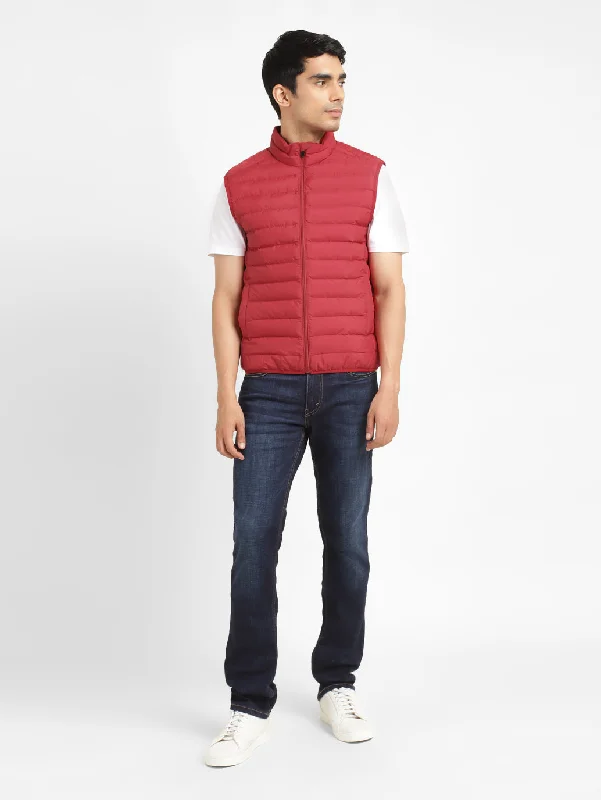 Men's Coats with Hand WarmersMen's Solid Red Sleeveless Jacket