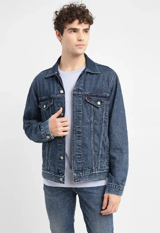 Trendy Men's Anorak JacketsMen's Solid Mid Indigo Spread Collar Jacket