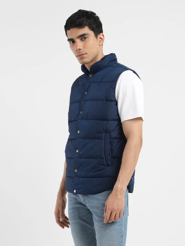 Modern Men's Field JacketsMen's Solid Navy Band Neck Jacket