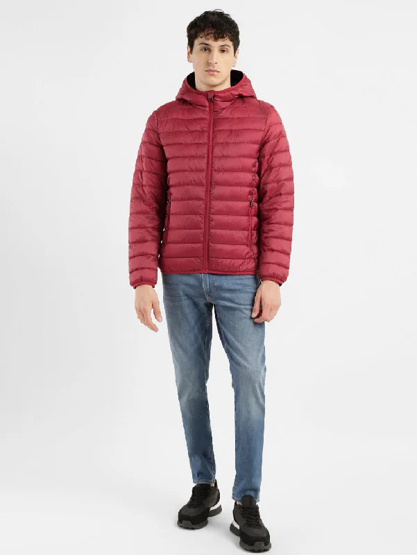 Functional Men's Ski JacketsMen's Solid Red Hooded Jacket