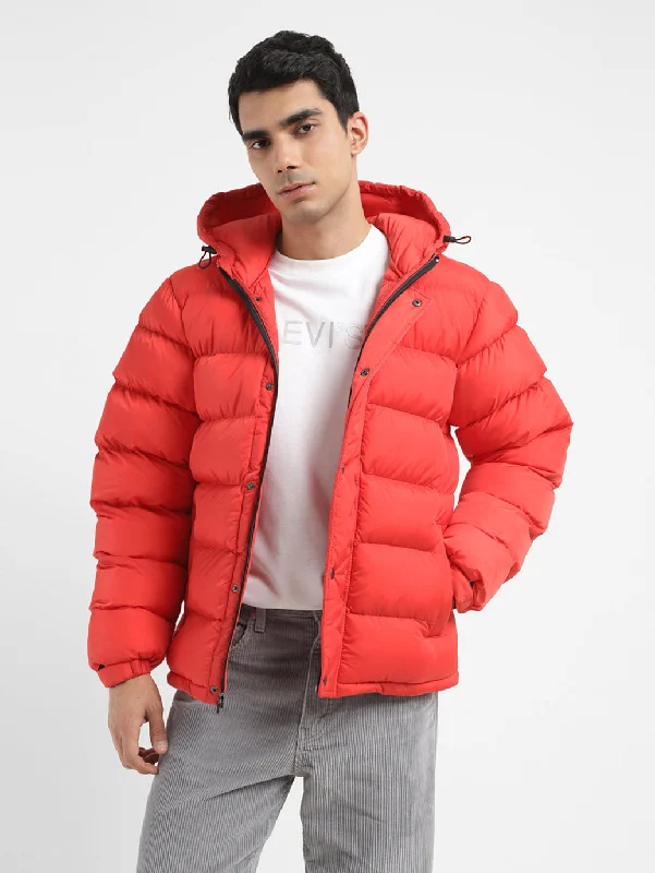 Men's Coats with Fur TrimMen's Solid Red Hooded Jacket