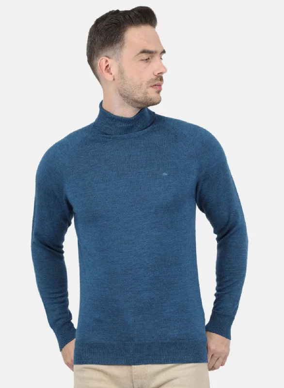 Men's Hoodies with Pass-Through PocketsMen Blue Solid Pullover