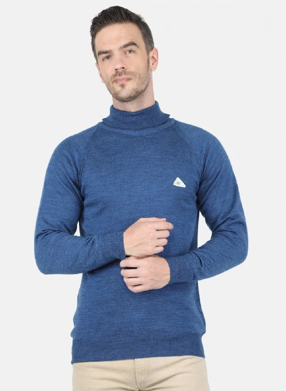 Men's Hoodies with Contrast Fabric PanelsMen Blue Solid Pullover