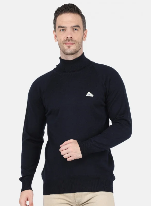 Men's Hoodies with Extra-Long SleevesMen NAvy Blue Solid Pullover