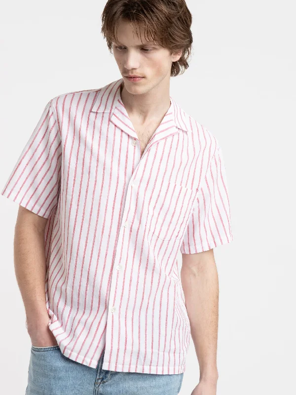 Men's Insulated Shirts for Cold WeatherRed Beach Cabin Stripe Shirt