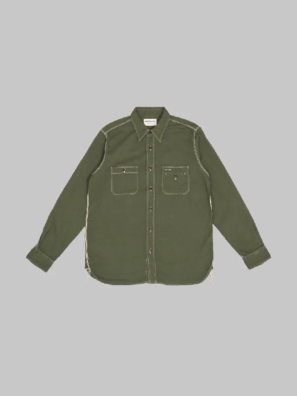 Men's Machine-Washable Shirts for ConvenienceSamurai Jeans SJCBS24-HBW Selvedge Herringbone Shirt Olive