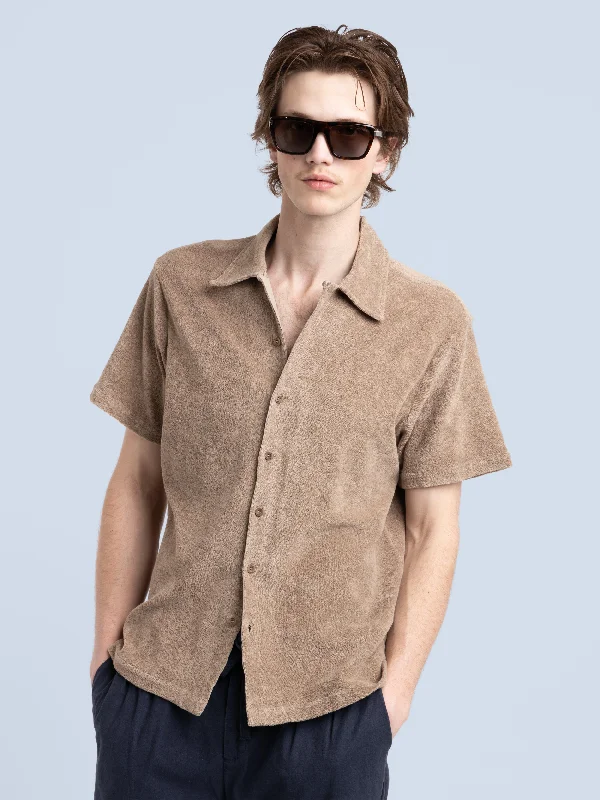 Lightweight Men's Poplin ShirtsTaupe Brown Terry Shirt