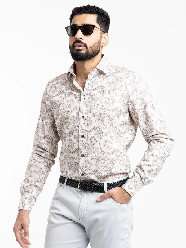 Men's Spread-Collar Shirts for a Bold StatementWhite/Brown Paisley Dobby Shirt