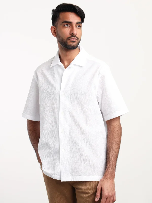 Men's Smart Casual Shirts for Business Casual SettingsWhite Textured Short Sleeve Shirt