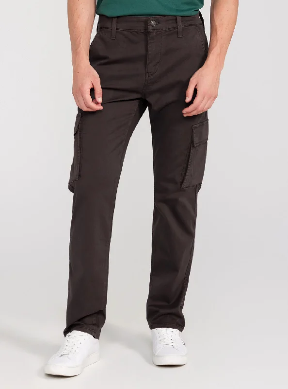 Men's Pants with Button-Down PocketsBrown Sateen Coated Cargo Pants