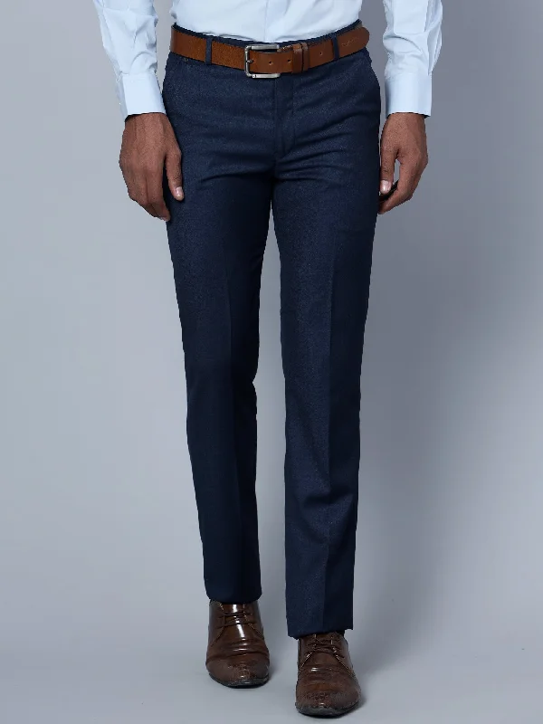 Men's Pants with Wrinkle-Resistant FabricMen's Formal Flat front Navy Blue  Trousers