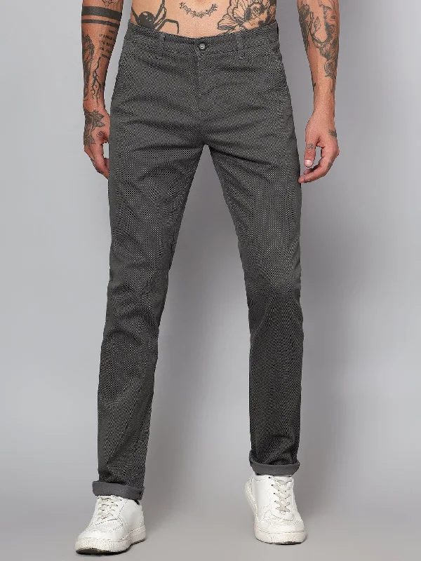 Men's Pants with Elastic CuffsMen's Casual Flat front Dark Grey  Trousers