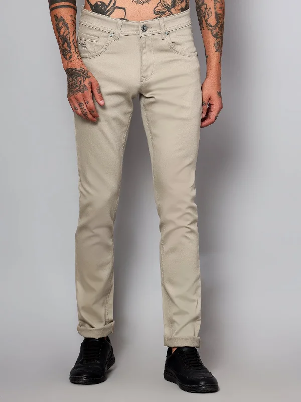 Men's Pants with Hidden ButtonsMen's Casual Flat front Fawn  Trousers