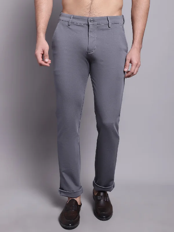 Men's Pants with Logo EmbossmentsMen's Casual Flat front Grey  Trousers