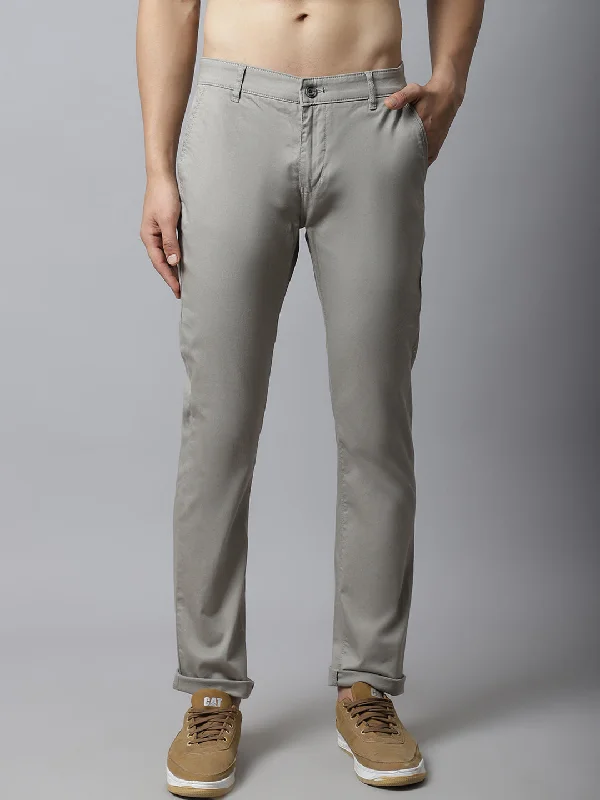 Men's Patterned Pants with StripesMen's Casual Flat front Grey  Trousers