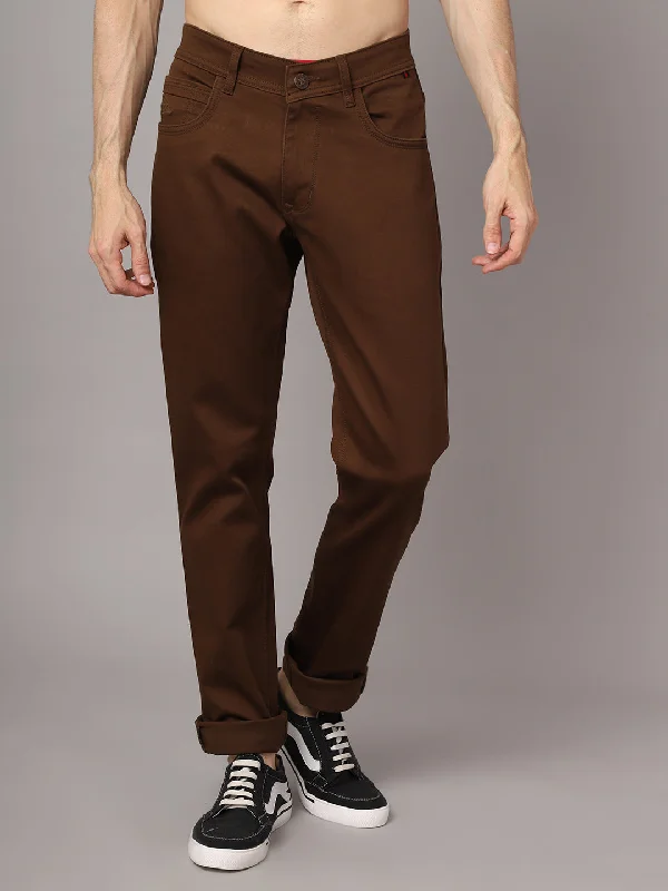 Men's Pants with Belt LoopsMen's Casual Flat front Brown  Trousers