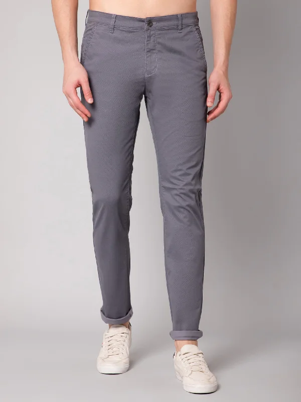 Men's Pants with Patchwork PatternsMen's Casual Flat front Grey  Trousers