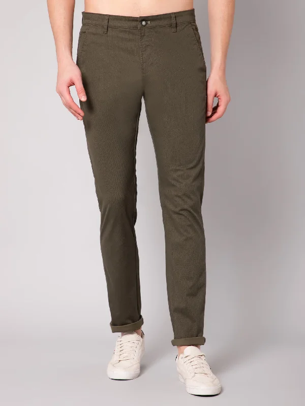 Men's Pants with Back PocketsMen's Casual Flat front Olive Green  Trousers