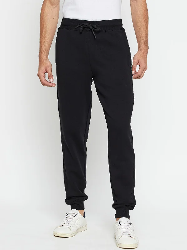 Men's Velcro-Closure Pants for ConvenienceSolid Black Full Length Track Pant for Men