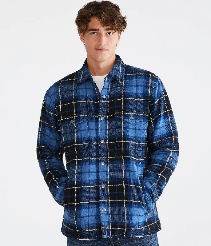 Men's Coats for WorkAeropostale Plaid Flannel Sherpa-Lined Shacket