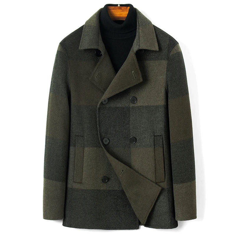 Men's Coats for Winter SportsMen's 100% Wool Plaid Pattern Double Breasted Casual Winter Coat